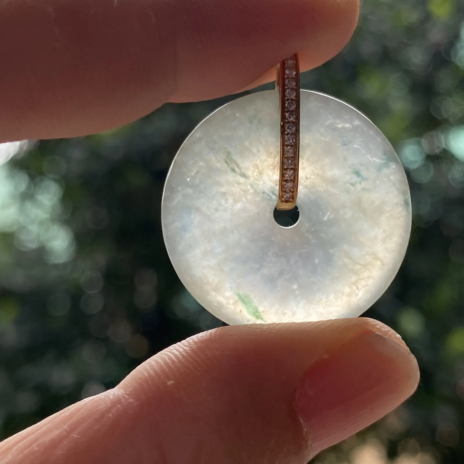 推荐【高冰黄飘花平安扣】天然高冰黄，朝冰透，飘绿花，细腻，品相超佳，29*25*5.8