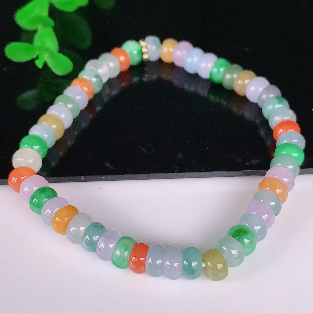 自然光实拍，冰润冰糯种多彩算盘珠翡翠手串手链，种老水足，冰清玉润  颜色漂亮  #46.24取一尺寸6*3mm