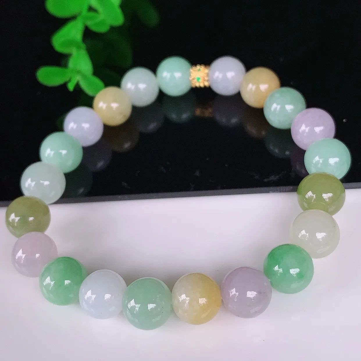 自然光实拍，冰润冰糯种多彩圆珠翡翠手串手链，种老水足，冰清玉润  颜色漂亮  #46.24取一尺寸9