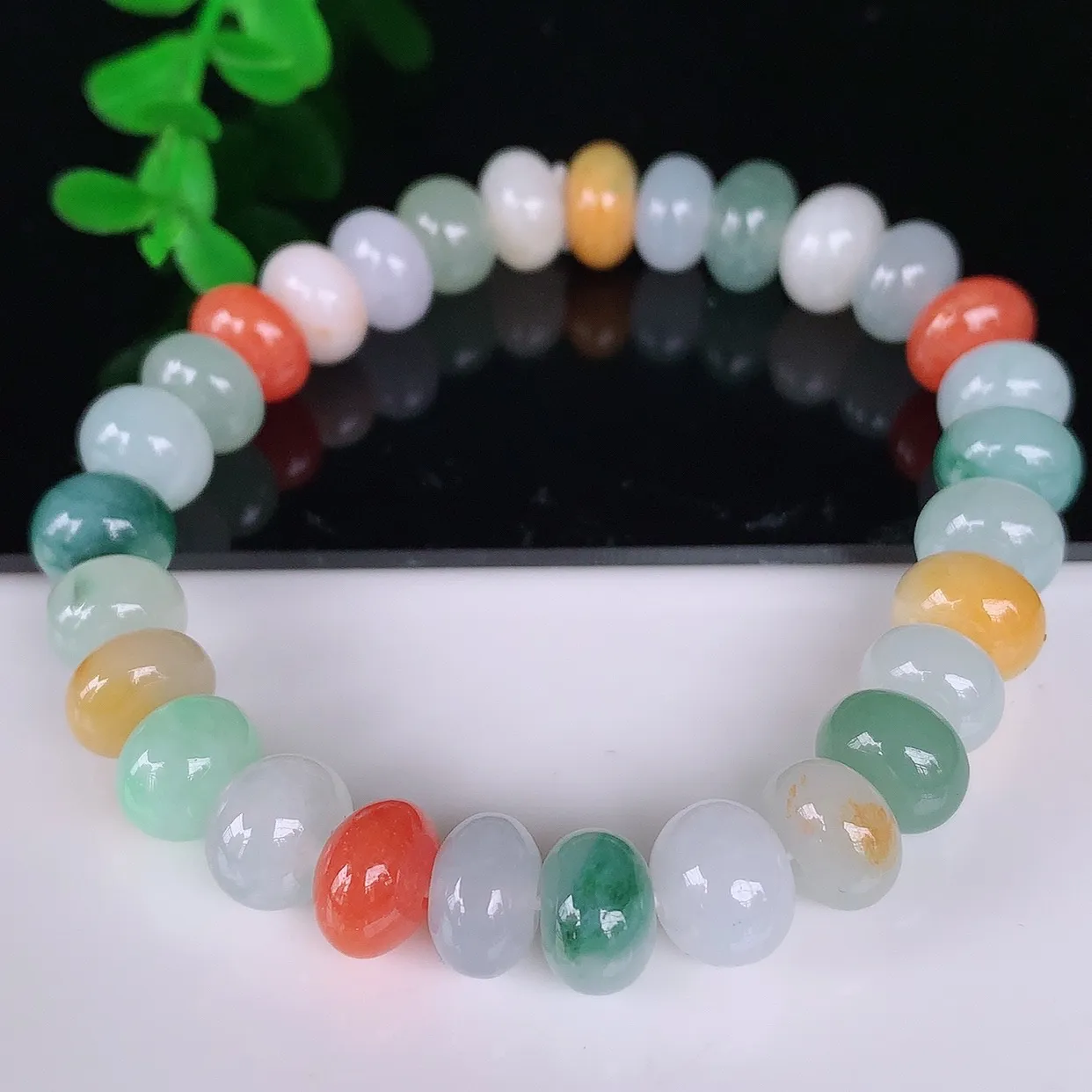 自然光实拍，冰润冰糯种多彩翡翠算盘珠手串手链，种老水足，冰清玉润  颜色漂亮  #46.26取一尺寸