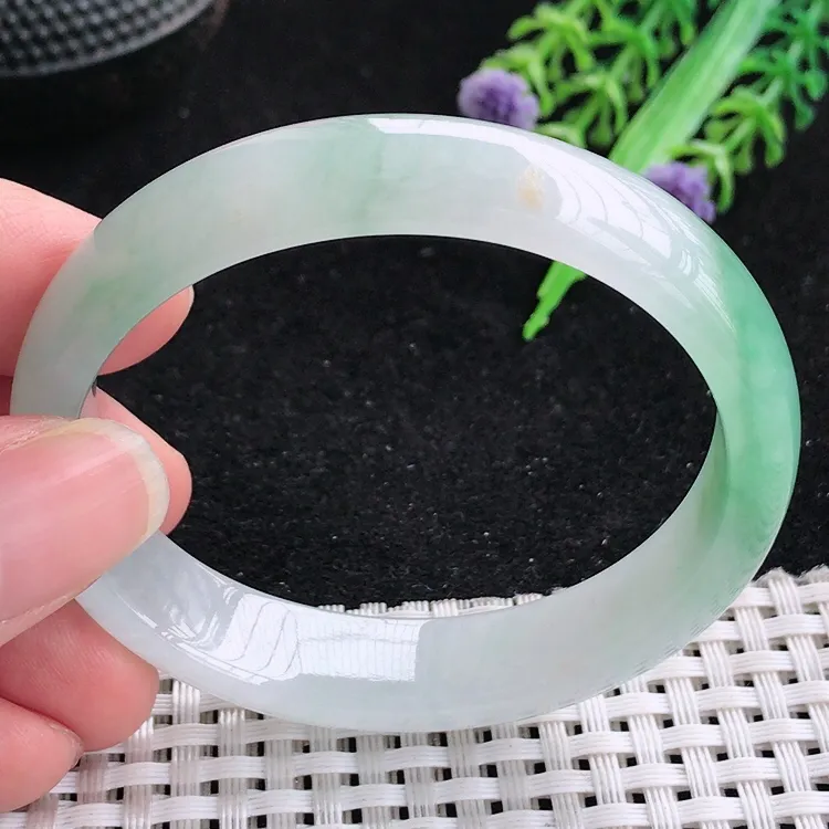 自然光53圈口老坑冰胶水灵飘绿贵妃手镯翡翠玉镯尺寸53/46/12.6/6.8