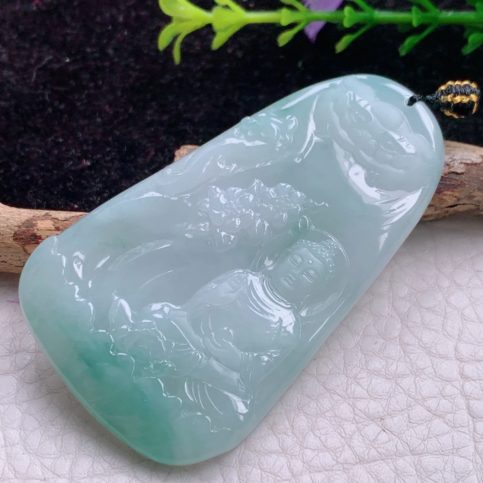 kh实拍65*39*5.2天然翡翠阿弥托佛吊坠 山水佛祖 大日如来玉吊坠 玉挂件