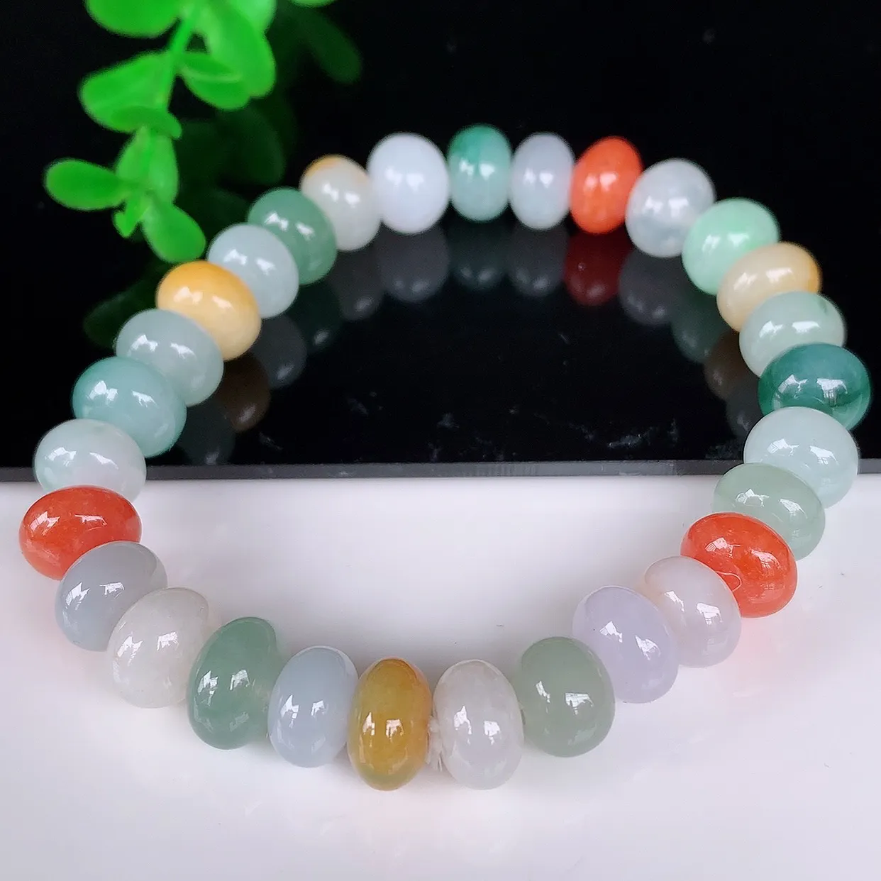自然光实拍，冰润冰糯种多彩翡翠算盘珠手串手链，种老水足，冰清玉润  颜色漂亮  #46.26取一尺寸9*7mm