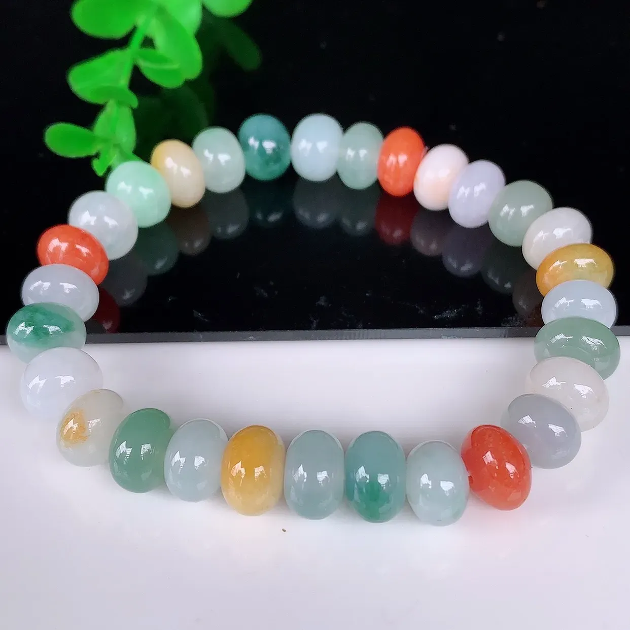 自然光实拍，冰润冰糯种多彩翡翠算盘珠手串手链，种老水足，冰清玉润  颜色漂亮  #46.26取一尺寸9*7mm