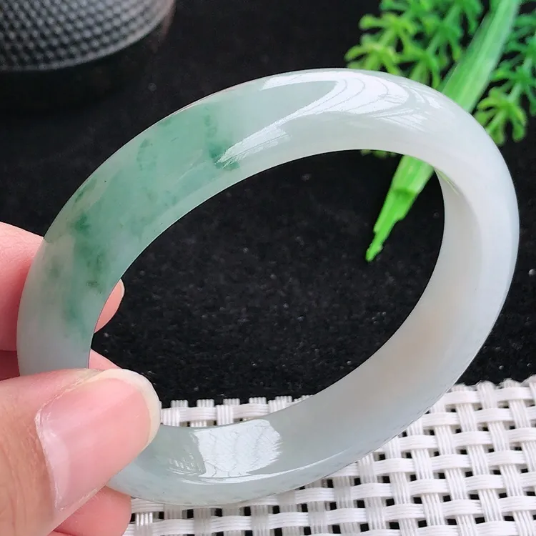 自然光54.5圈口老坑冰胶水灵飘花贵妃手镯翡翠玉镯尺寸54.5/49.5/12.6/8