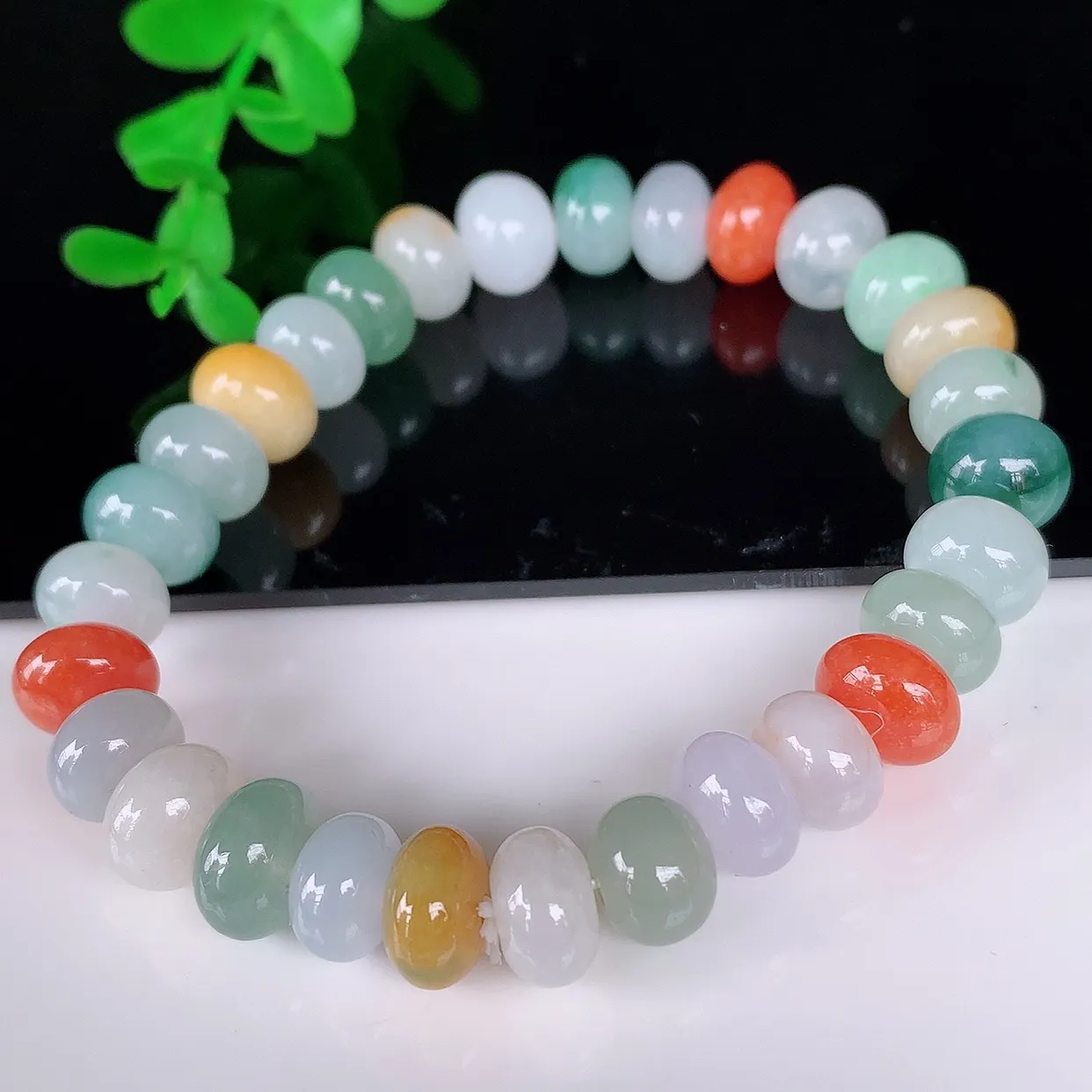 自然光实拍，冰润冰糯种多彩翡翠算盘珠手串手链，种老水足，冰清玉润  颜色漂亮  #46.26取一尺寸9*7mm