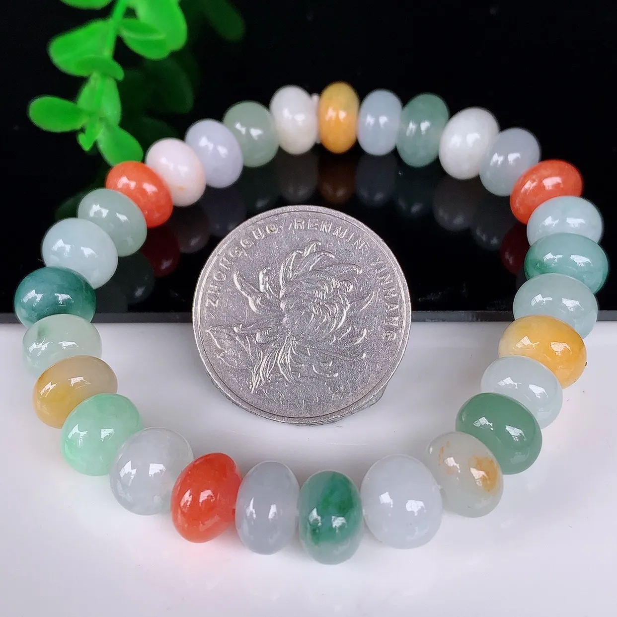 自然光实拍，冰润冰糯种多彩翡翠算盘珠手串手链，种老水足，冰清玉润  颜色漂亮  #46.26取一尺寸9*7mm