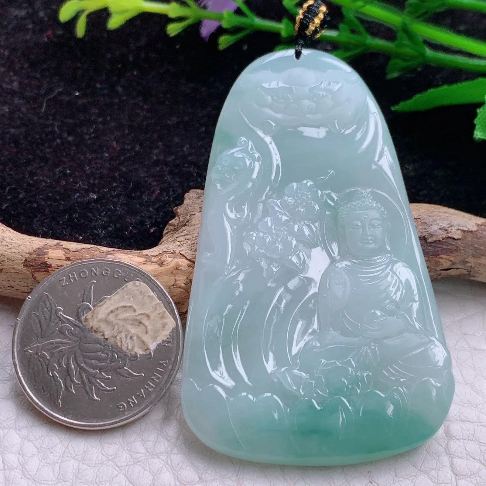 kh实拍65*39*5.2天然翡翠阿弥托佛吊坠 山水佛祖 大日如来玉吊坠 玉挂件