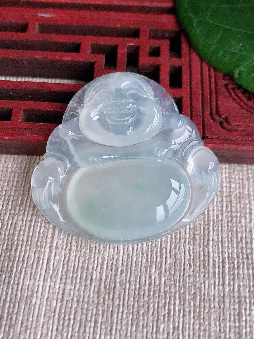 a货翡翠老坑冰种飘花佛公吊坠 尺寸32×34.6×5.7mm 重量9.90g 0528