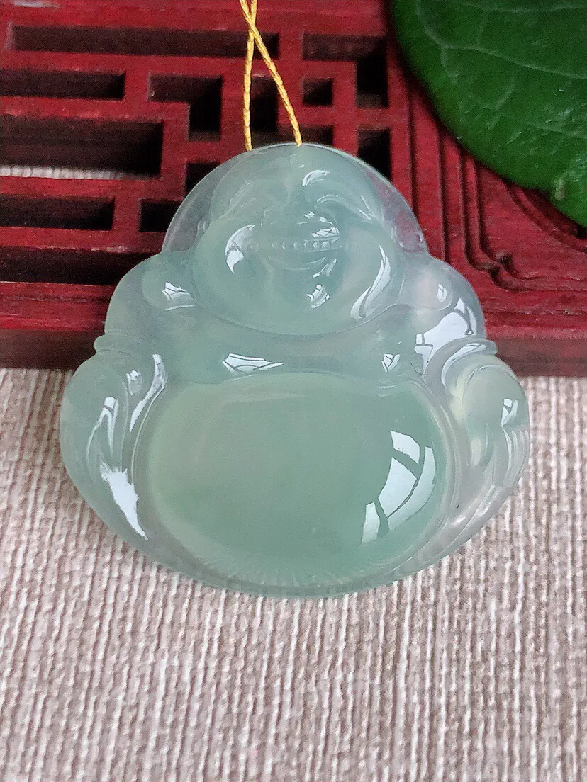 a货翡翠老坑冰种晴水佛公吊坠 尺寸32.8×32.8×5.7mm 重量9.54g 0528