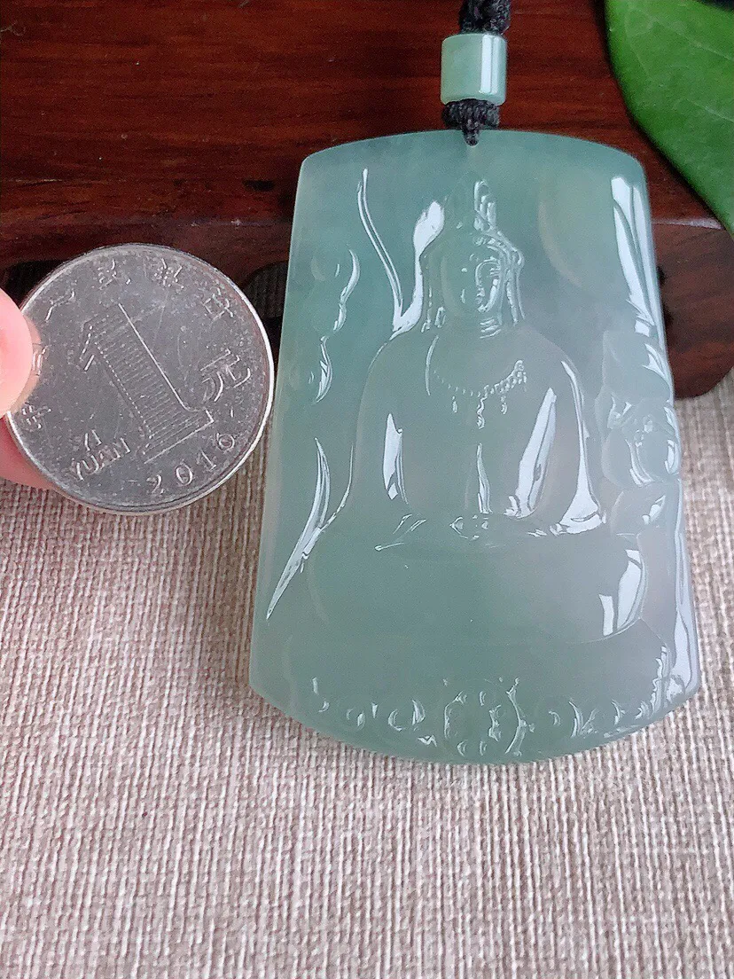 a货翡翠老坑冰种晴水观音吊坠，尺寸59×39.8×5mm 重量31.52g 0528