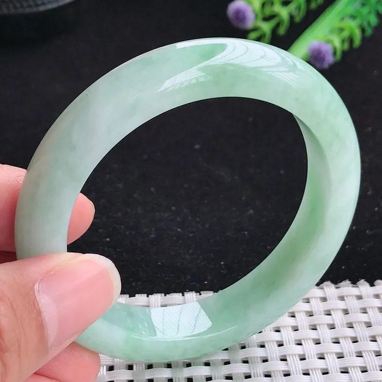 自然光54圈口老坑精美温润满绿手镯翡翠玉镯尺寸54/12/8.7
