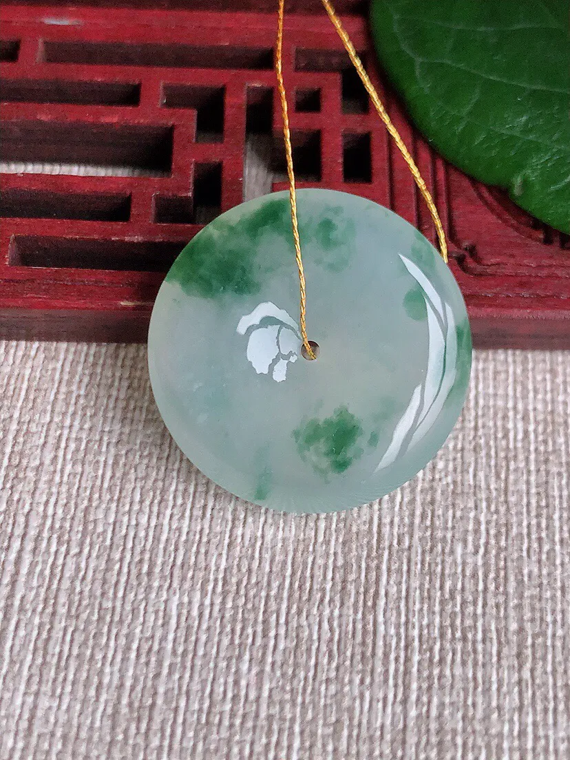 a货翡翠老坑冰种飘花平安扣吊坠 尺寸25.8×6mm 重量8.72g 0528