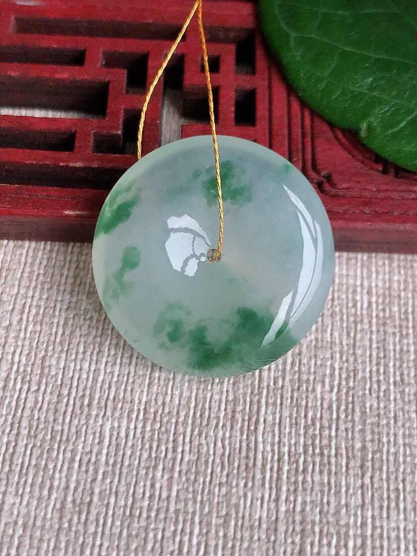 a货翡翠老坑冰种飘花平安扣吊坠 尺寸25.8×6mm 重量8.72g 0528