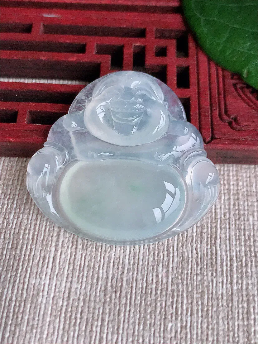 a货翡翠老坑冰种飘花佛公吊坠 尺寸32×34.6×5.7mm 重量9.90g 0528