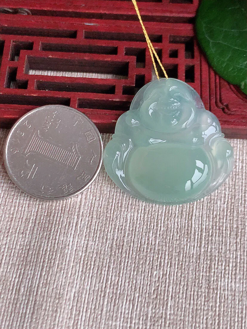 a货翡翠老坑冰种晴水佛公吊坠 尺寸32.8×32.8×5.7mm 重量9.54g 0528