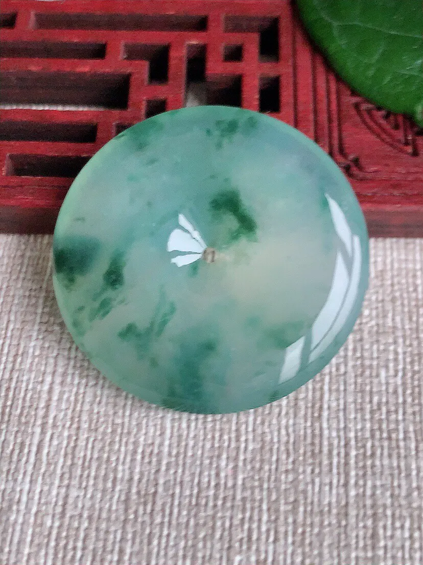 a货翡翠老坑冰种飘花平安扣吊坠 尺寸33×5.3mm 重量13.14g 0528