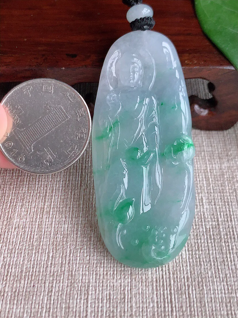 a货翡翠老坑冰种飘绿阿弥陀佛吊坠 尺寸60.3×25.5×5.8mm 重量24.28g 0528