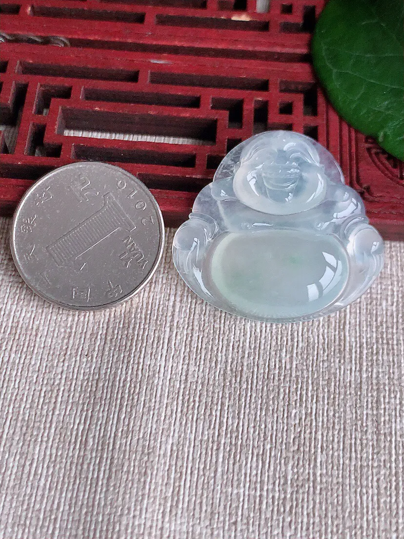 a货翡翠老坑冰种飘花佛公吊坠 尺寸32×34.6×5.7mm 重量9.90g 0528