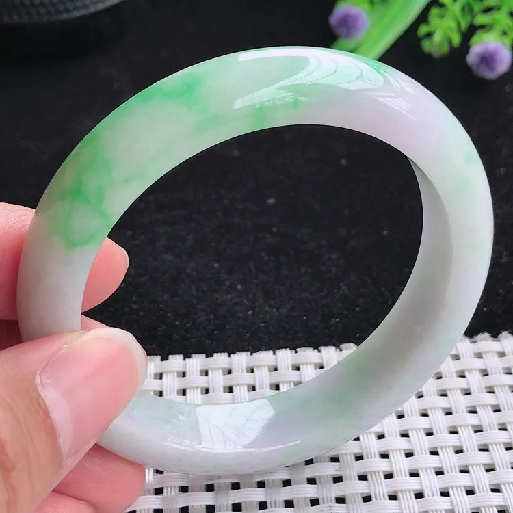 自然光55圈口老坑精美温润飘阳绿手镯翡翠玉镯尺寸55/12.5/8.6