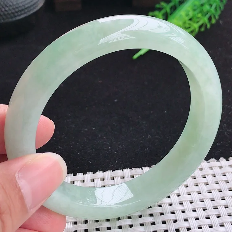 自然光60圈口老坑冰胶果冻冰晴绿手镯翡翠玉镯尺寸60/12.8/9