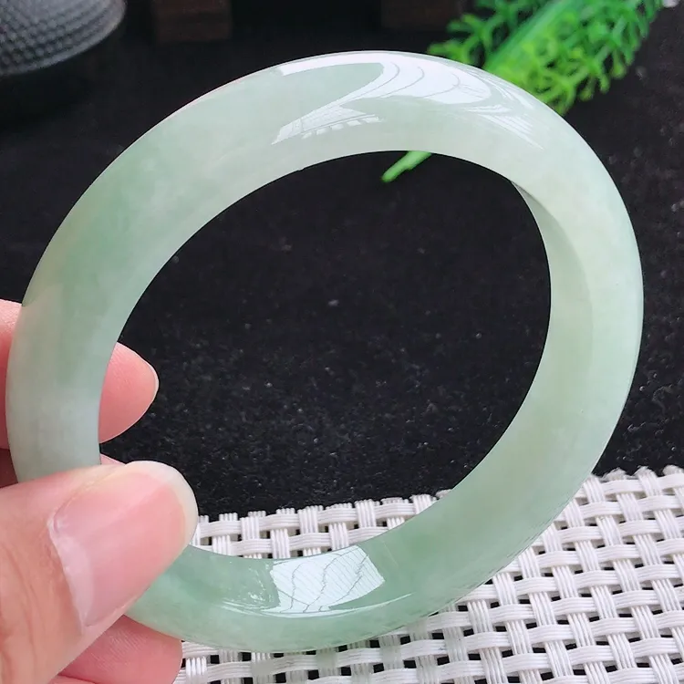 自然光60圈口老坑冰胶果冻冰晴绿手镯翡翠玉镯尺寸60/12.8/9