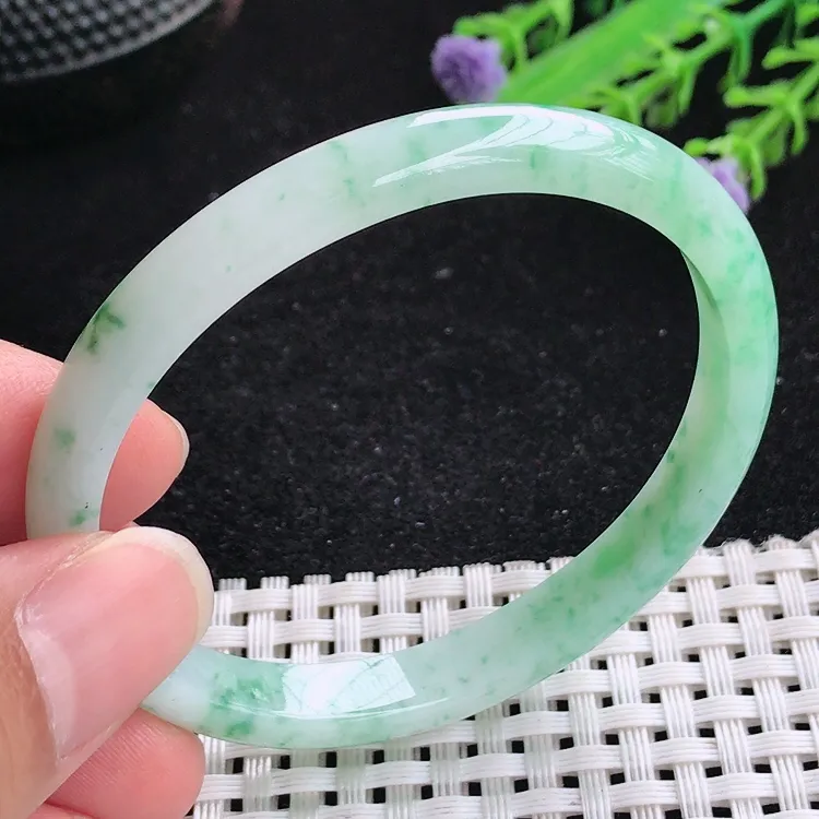 自然光53圈口老坑秀气冰润飘花贵妃手镯翡翠玉镯尺寸53/46.5/7.8/5.5
