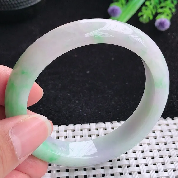 自然光55圈口老坑精美温润飘阳绿手镯翡翠玉镯尺寸55/12.5/8.6
