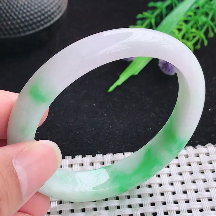 自然光55圈口老坑精美冰润飘阳绿贵妃手镯翡翠玉镯尺寸55/46/11.3/8