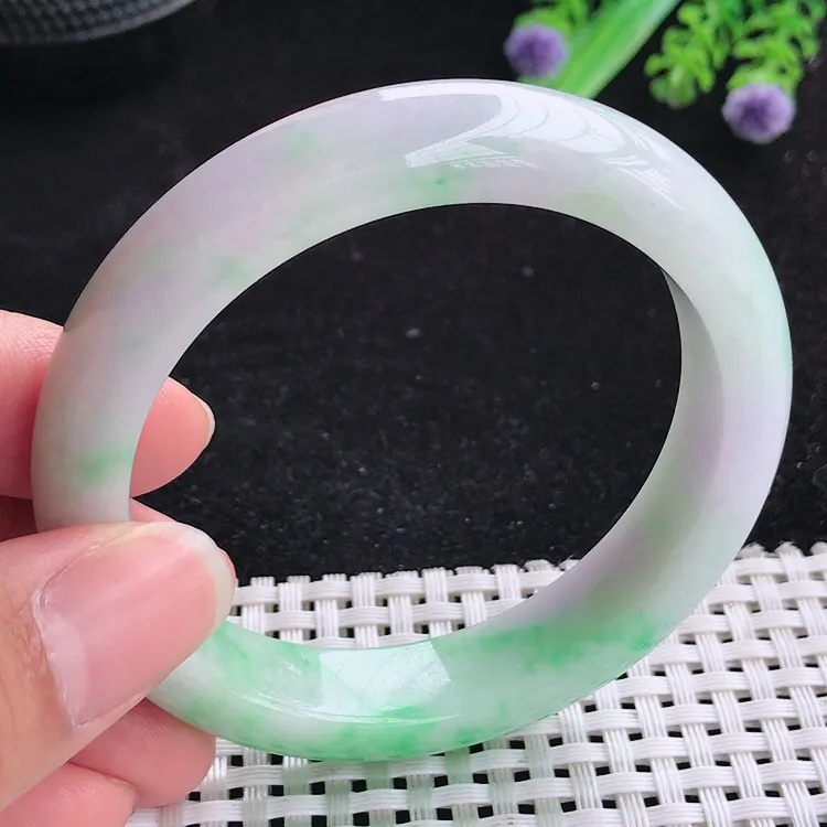 自然光55圈口老坑精美温润飘阳绿手镯翡翠玉镯尺寸55/12.5/8.6