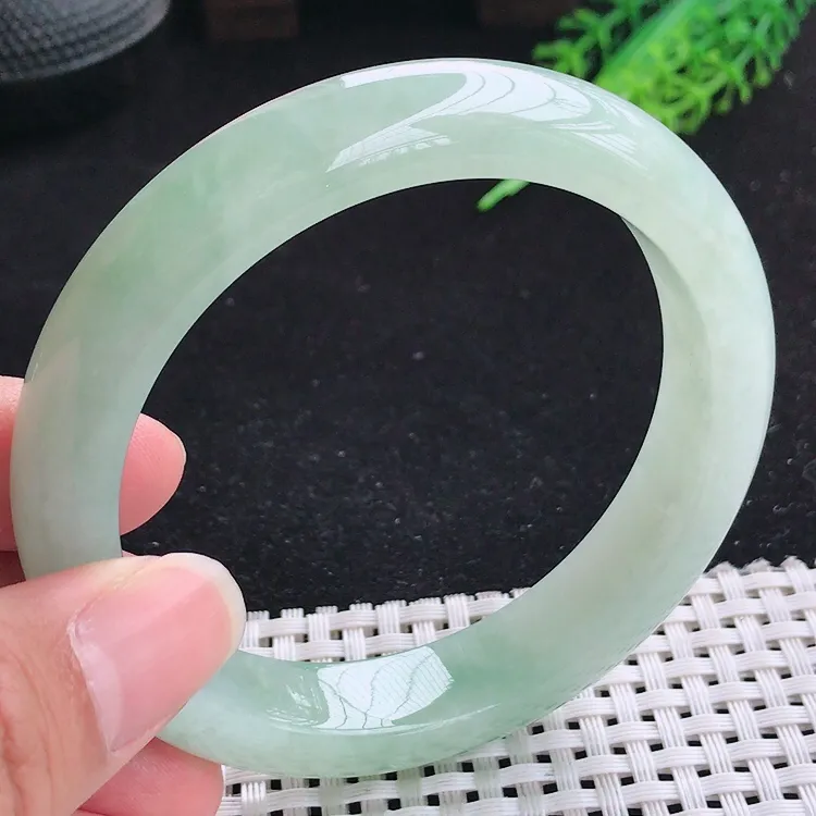 自然光60圈口老坑冰胶果冻冰晴绿手镯翡翠玉镯尺寸60/12.8/9