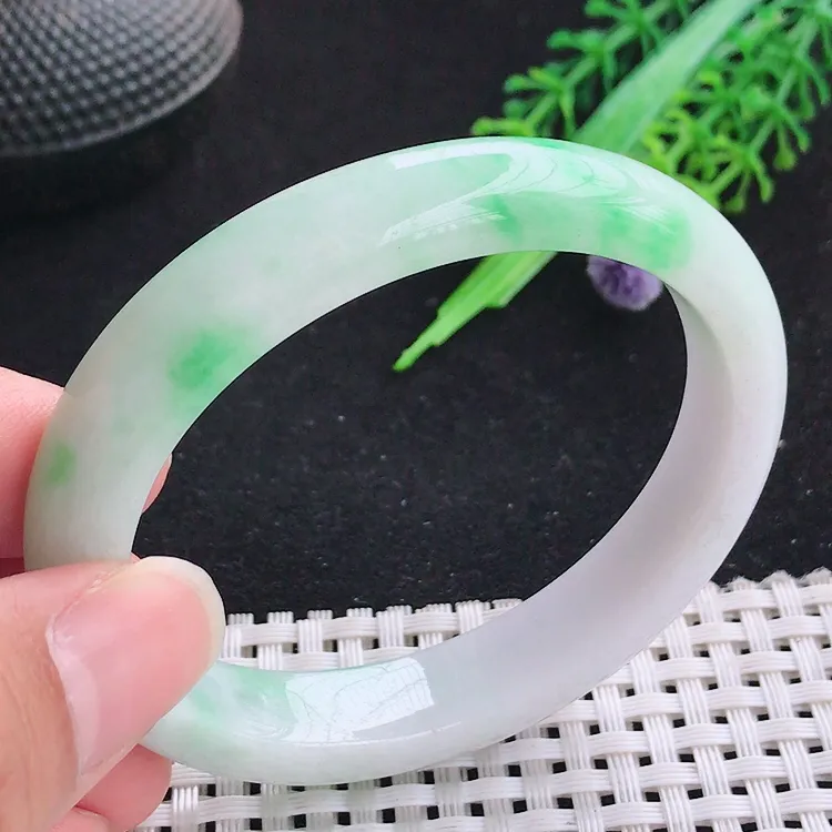 自然光55圈口老坑精美冰润飘阳绿贵妃手镯翡翠玉镯尺寸55/46/11.3/8