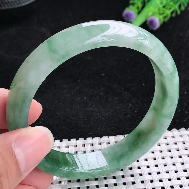 自然光59圈口老坑冰胶水灵冰飘花手镯翡翠玉镯尺寸59/13.2/7.8