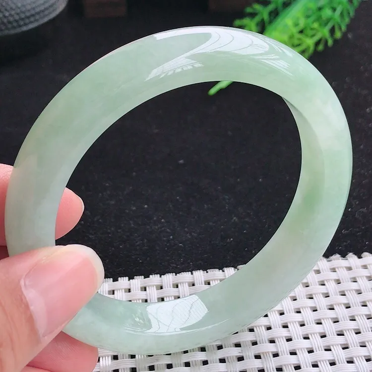 自然光60圈口老坑冰胶果冻冰晴绿手镯翡翠玉镯尺寸60/12.8/9