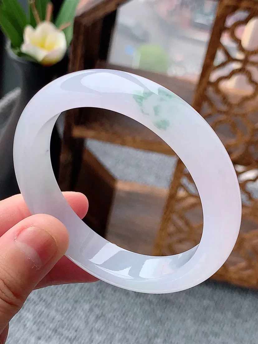 a货翡翠老坑飘花正装正圈手镯54-55圈口  尺寸54.5×12×7.6mm 重量54.33g 05