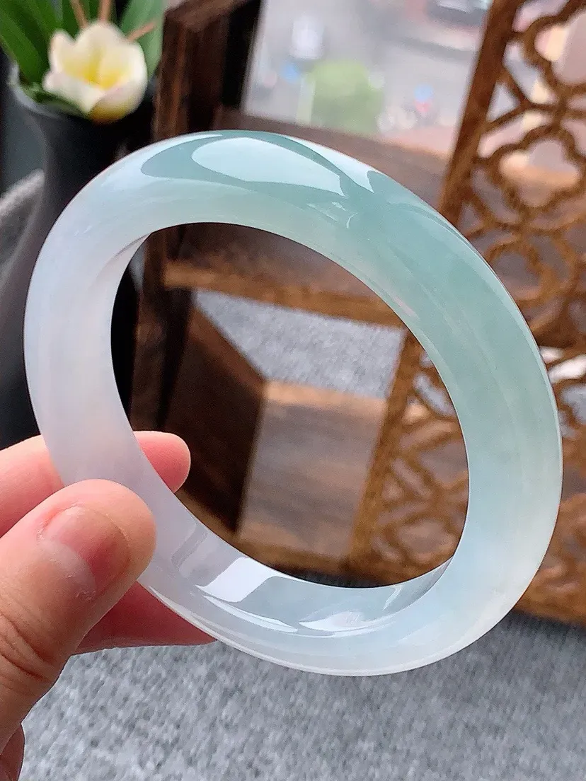 a货翡翠老坑冰种晴水厚装正装正圈手镯58-59圈口 尺寸58.8×12×9.2mm 重量70.06g