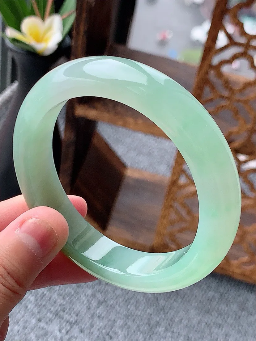 a货翡翠老坑冰种黄加绿双彩厚装正装正圈手镯58-59圈口尺寸58×13.3×9mm 重量73.18g 0529