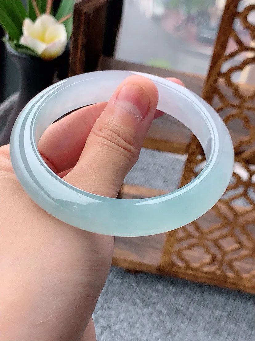 a货翡翠老坑冰种晴水正装正圈手镯58-59圈口 尺寸58×11.7×8.2mm 重量57.53g 0530