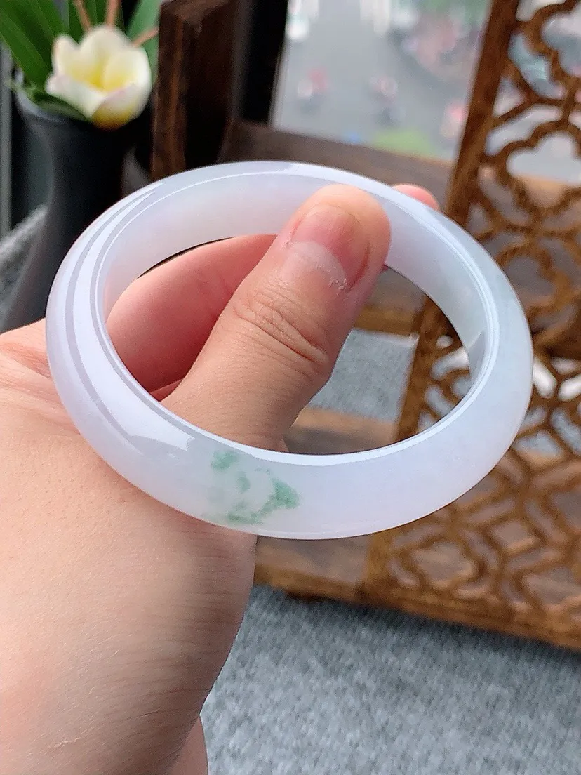 a货翡翠老坑飘花正装正圈手镯54-55圈口  尺寸54.5×12×7.6mm 重量54.33g 0530