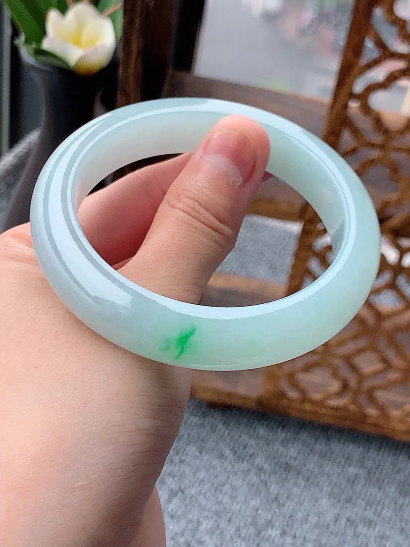 a货翡翠老坑冰种飘阳绿厚装正装正圈手镯57-58圈口尺寸57.3×12.8×9mm 重量71.76g 0530