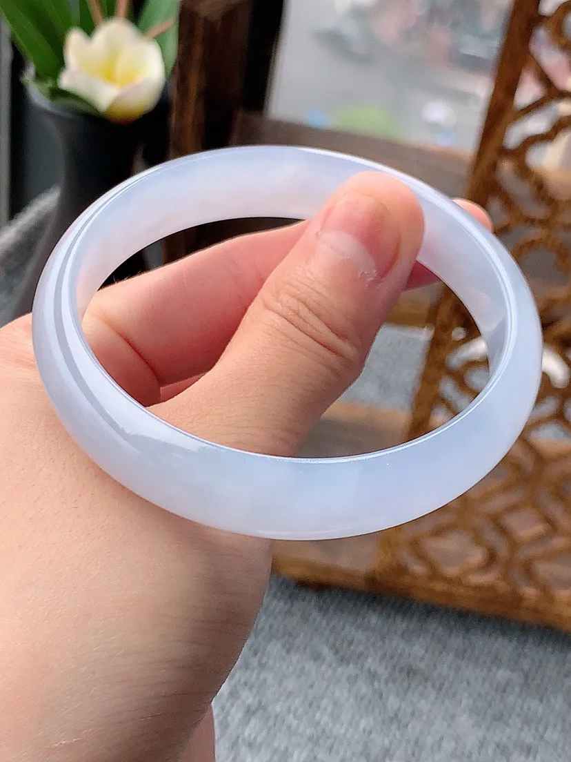 a货翡翠老坑紫罗兰正装正圈手镯58-59圈口 尺寸58.5×12.5×5.8mm 重量43.00g 0530