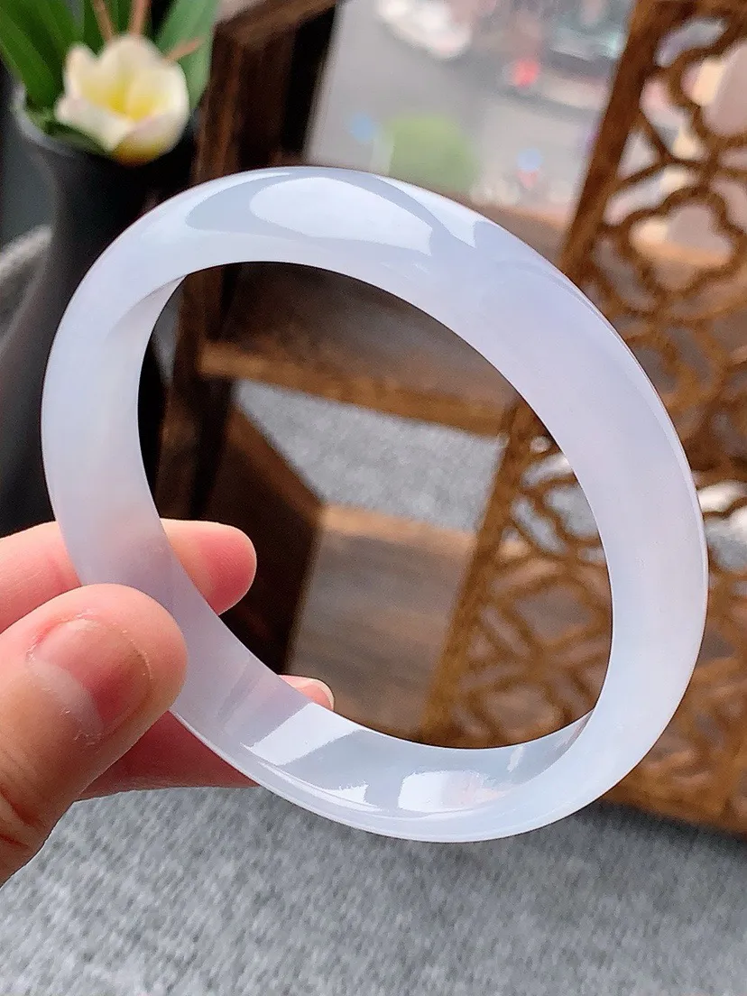 a货翡翠老坑紫罗兰正装正圈手镯58-59圈口 尺寸58.5×12.5×5.8mm 重量43.00g 0530
