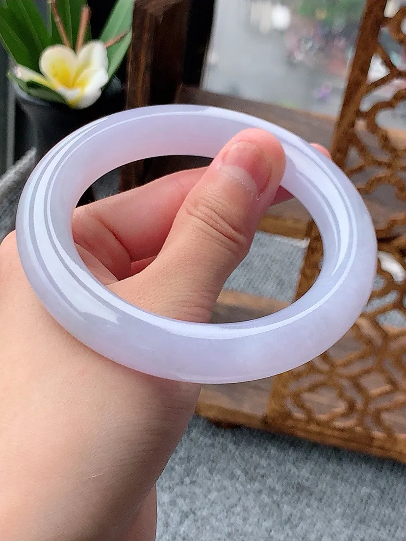 a货翡翠老坑冰种紫罗兰胖圆条手镯58-59圈口 尺寸58.5×12mm 重量88.17g 0529