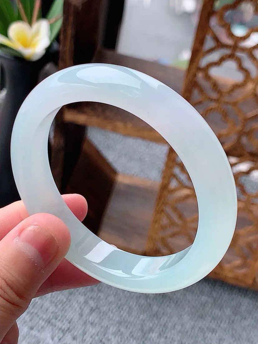 a货翡翠老坑冰种晴绿正装正圈手镯54-55圈口 尺寸54.3×11.4×8.2mm 重量52.88g 0529 A59