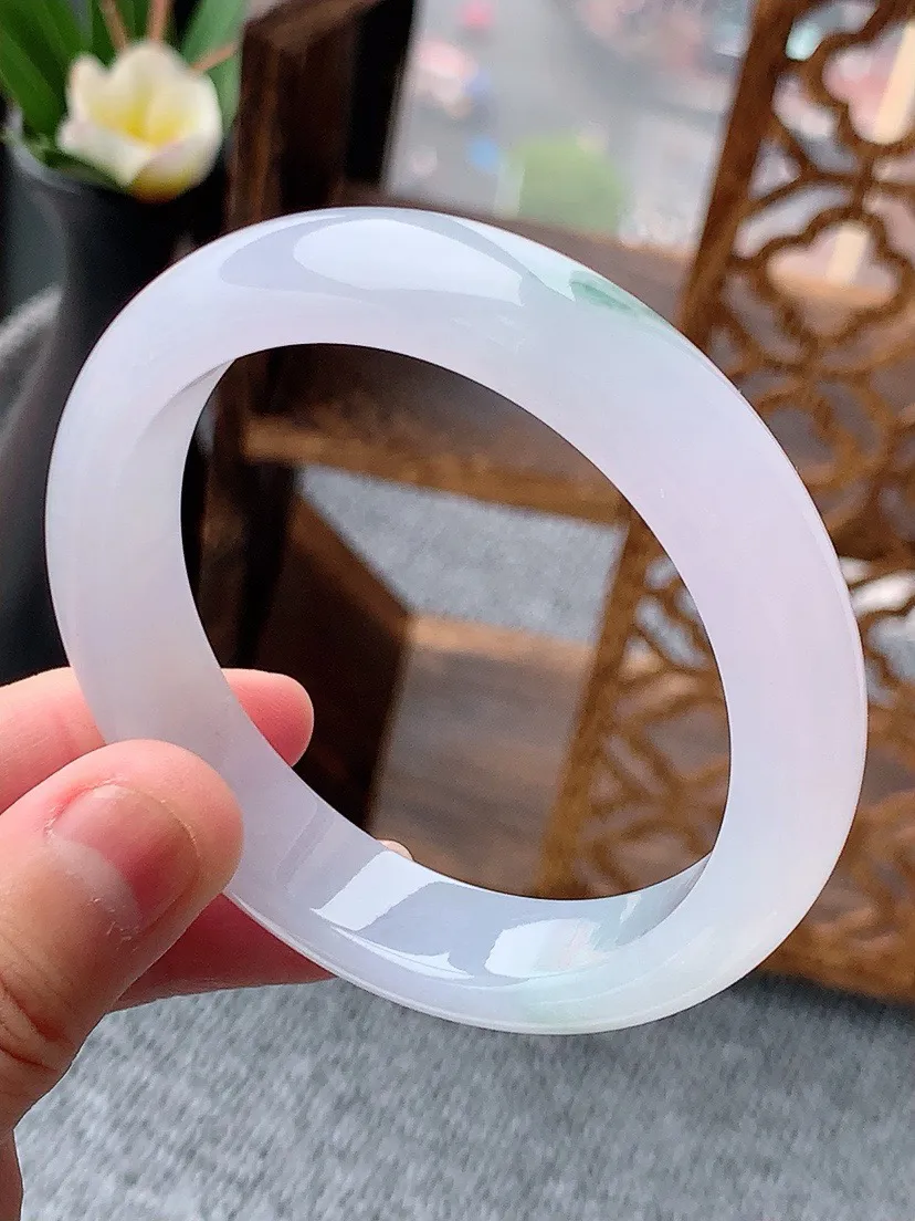 a货翡翠老坑飘花正装正圈手镯54-55圈口  尺寸54.5×12×7.6mm 重量54.33g 0530