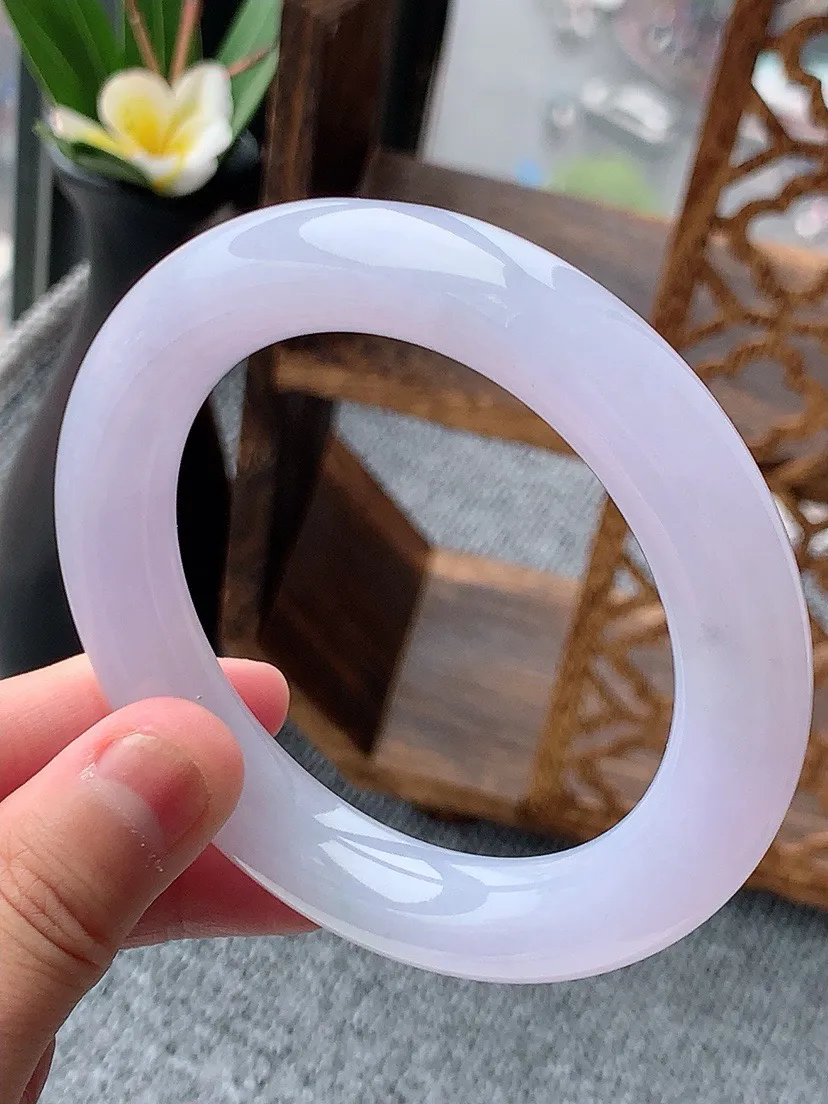 a货翡翠老坑冰种紫罗兰胖圆条手镯58-59圈口 尺寸58.5×12mm 重量88.17g 0529