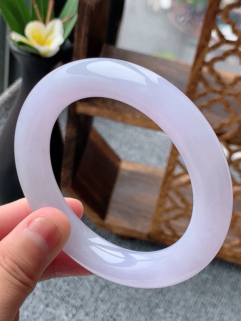 a货翡翠老坑冰种紫罗兰胖圆条手镯58-59圈口 尺寸58.5×12mm 重量88.17g 0529
