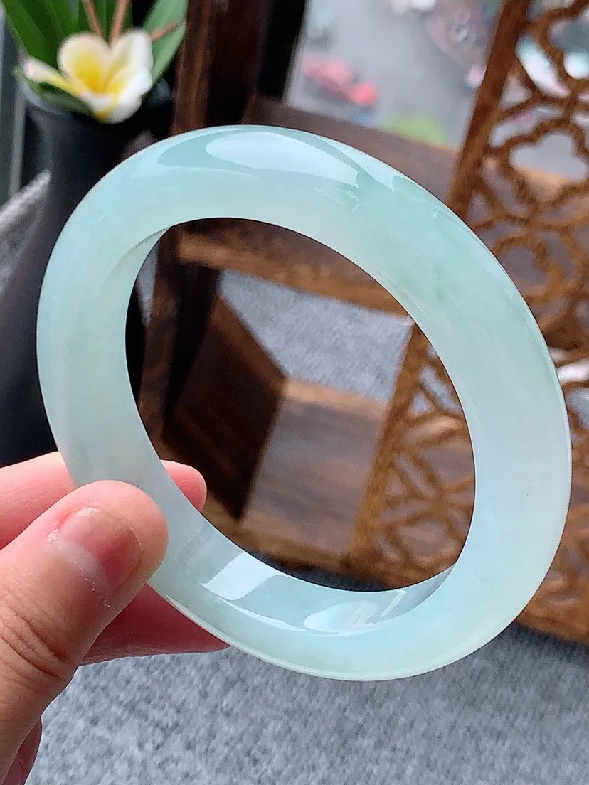 a货翡翠老坑冰种晴水厚装正装正圈手镯59-60大圈口 尺寸59.8×11.5×9.8mm 重量72.