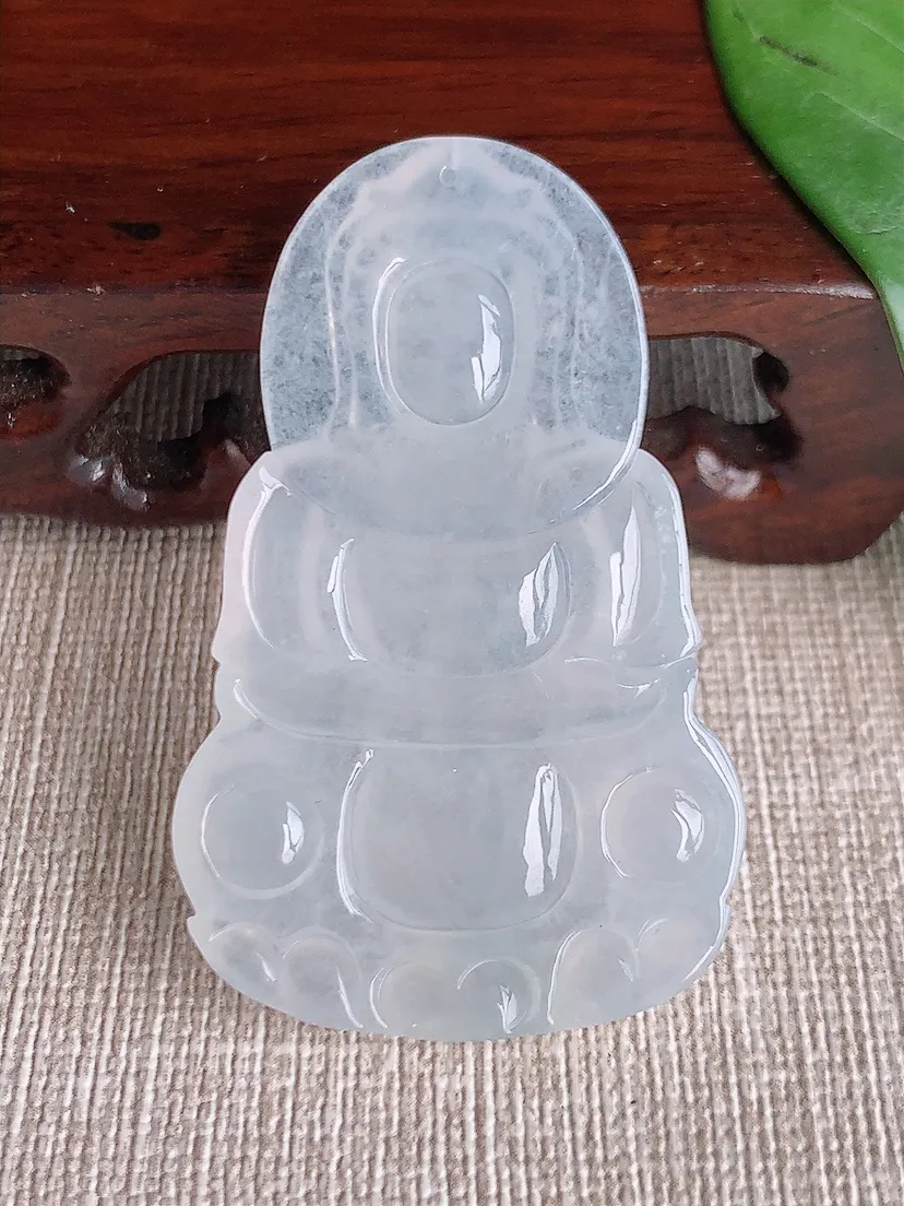 天然A货翡翠白月光正装观音吊坠尺寸50.4×31.6×5m量14.74g 0601