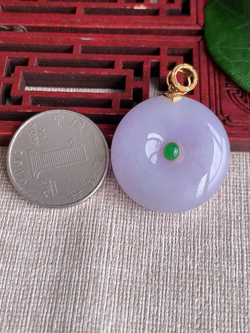 天然A货翡翠18K紫罗兰平安扣吊坠尺寸36×28×9.6m量17.18g 0601